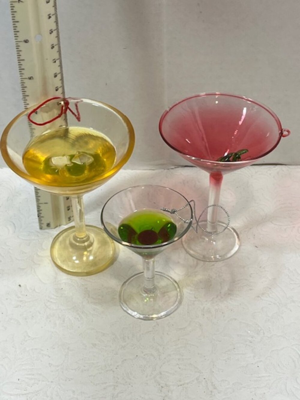 Set of 3 Cocktail Martini Plastic/Acrylic Christmas Tree Hanging Ornaments 3"-4"